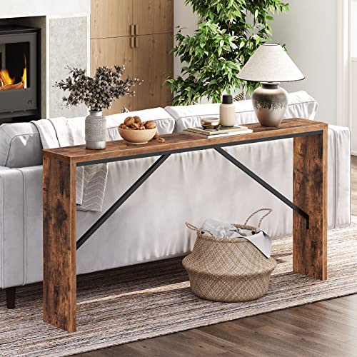 MAHANCRIS Console Table, 62.2" Long Sofa Table Behind Couch, Narrow Entryway Table, Farmhouse Dining Table with Angled Metal Frame, Industrial Console Table for Entryway, Rustic Brown CTHR15801Z - color: Rustic Brown, size: 62.2"L x 9.1"W x 31.5"H