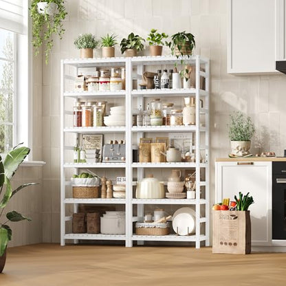FOTOSOK 6-Tier Bamboo Shelf with Adjustable Shelves, Bamboo Kitchen Cabinet | Tall Bamboo Bookshelf and Plant Shelf with 250-lb Shelf Capacity for Laundry Bathroom Kitchen Pantry Home Office - color: White