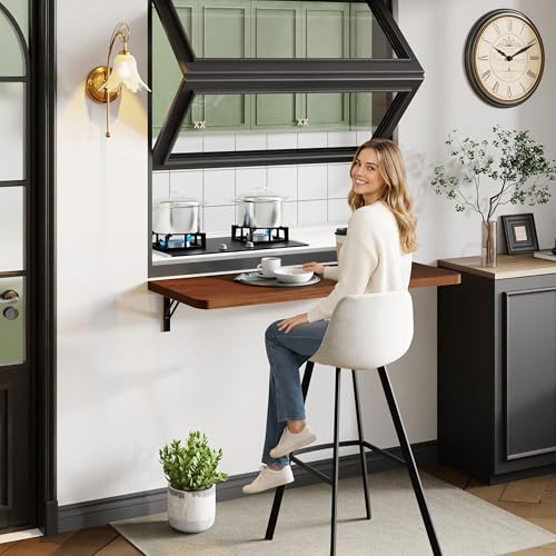 Dogsky 36" x 14" Floating Wall Desk, Fold Down Wall Table - 200 lbs Heavy Duty Solid Pine Wall Mount Folding Desk for Home Office, Laundry Room, Kitchen & Small Apartment, Walnut - color: Walnut, size: 36'' x 13.7'' x 6.3''