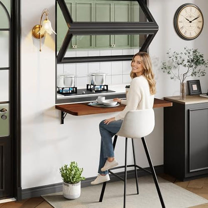 Dogsky 36" x 14" Floating Wall Desk, Fold Down Wall Table - 200 lbs Heavy Duty Solid Pine Wall Mount Folding Desk for Home Office, Laundry Room, Kitchen & Small Apartment, Walnut - color: Walnut, size: 36'' x 13.7'' x 6.3''