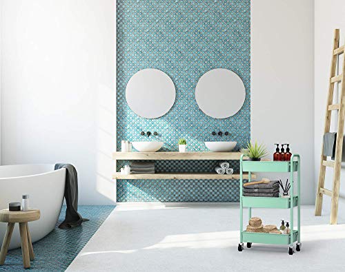 3-Tier Rolling Metal Storage Organizer - Mobile Utility Cart, Kitchen Cart with Caster Wheels (Aqua Green) - color: Aqua Green