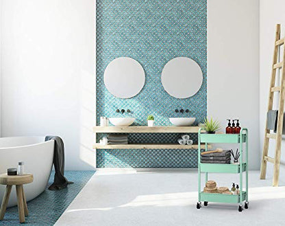 3-Tier Rolling Metal Storage Organizer - Mobile Utility Cart, Kitchen Cart with Caster Wheels (Aqua Green) - color: Aqua Green