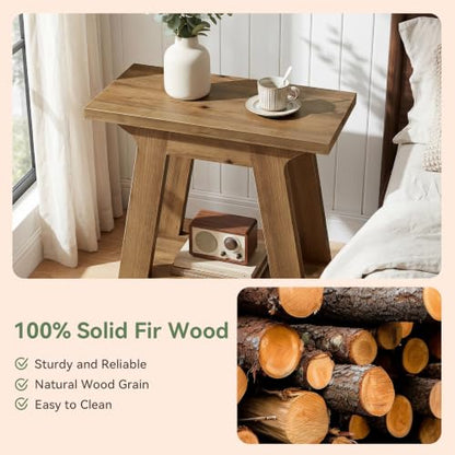 Solid Wood End Table, 23.6" Rustic Narrow Side Table for Living Room, Farmhouse Nightstand for Bedroom,Small Spaces, Brown