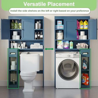 Over The Toilet Storage Cabinet with 7 Shelves, Imitation Walnut Grain Above Toilet Bathroom Organizer with Toilet Paper Holder Stand, Space Saver for Restroom, Laundry, Bathroom (Navy Blue) - color: Navy Blue