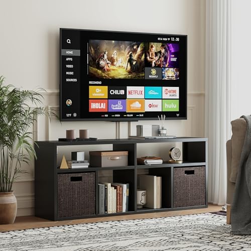 Metal 6 Cube Storage Organizer, Black Short Bookshelf with Storage, 2 Tier Cube Storage Shelf, Small TV Stand Media Cabinet Side Table for Living Room, Office, Study, Easy Assembly - color: Black, size: 6 Cube-21.6"H