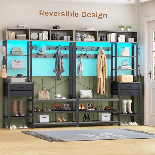 Itaar Hall Tree with Bench and Shoe Storage, 7-in-1 Entryway Bench with Coat Rack, 3 Storage Cubbies, 3 Open Shelves, 17 Coat Hooks, 2 Fabric Drawers (Oak Grey) - color: Oak Grey