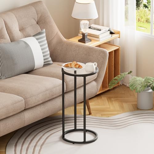 Easy Paws Round Side Table,Glass C Shaped Table,Couch End Table, Tempered Glass Snack Table with Metal Frame, Sofa Couch Bedside Table,TV Tray Table for Small Space(Black,2pcs) - color: Black