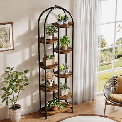 Tribesigns Arch Plant Stand Indoor, 71" Tall Corner Plant Shelf, 8-Tier Plants Stand with Metal Support Frame, Tiered Flower Stands Pot Holder Display Rack for Indoor, Living Room, Patio, Brown & Black