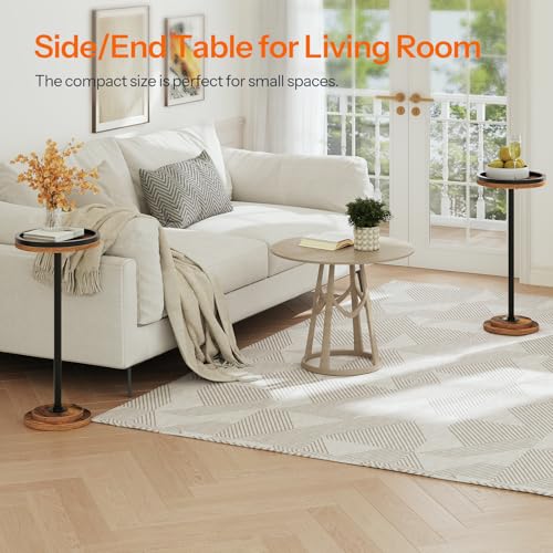 HOOBRO Small Round Side Table, Drink Table, Coffee Martini Table with Pedestal Accent for Small Spaces in Living Room, Bedroom, Sofa Couch, Rustic Brown BF168BZ01 - color: Rustic Brown + Black