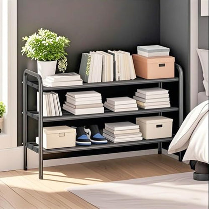 3 Tier Expandable Shoe Rack Metal Shoe Stand Shelf Storage for Entryway Closet Doorway, Black - size: 3 Tier
