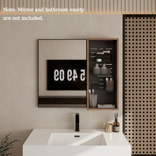 12" Bathroom Wall Mounted Storage Cabinet without Door – Open Shelf Bathroom Cabinet with 4 DIY Accessories (Frosted Plastic Bins & Hooks), Plywood Wall Cabinet for Vanity, Makeup Organization - size: 12"-E
