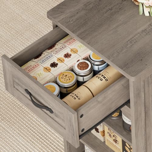 HOSTACK Kitchen Island Cart with Storage, 47'' Kitchen Storage Island on Wheels with 2 Drawers, Rolling Island Table with Adjustable Shelves, Mobile Buffet Sideboard Cabinet for Dining Room, Ash Gray - style: Ash Gray