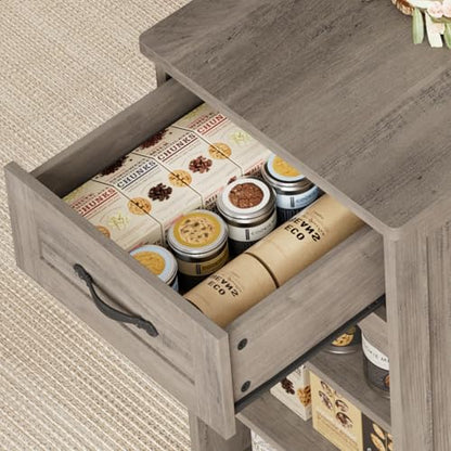 HOSTACK Kitchen Island Cart with Storage, Rolling Island Table, Ash Gray | 47"W Mobile Kitchen Storage Islands on Wheels with 2 Drawers, Adjustable Shelves, Movable Buffet Cabinet for Dining room - style: Ash Gray