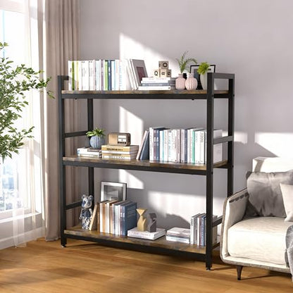 3-Tier Industrial Bookshelf，36" x 12" x 36" | Wood and metal frame, 360° adjustablefeet, waterproof, scratch-resistant, easy assembly, for home/office, 100lbs/tier.