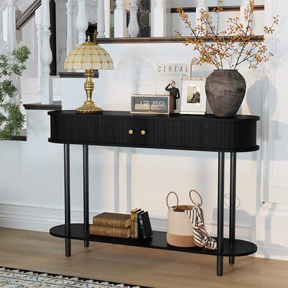 ARTPOWER 47.2" Modern Entryway Table with Wood Tambour Door, Accent Behind Couch Sofa Console with Storage, Fluted Side Table for Hallway, Living Room, Foyer, Black - color: Black