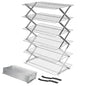 6 Tier Upgraded Collapsible Cooling Rack with Adjustable 3 Setting Design, Stackable Baking Rack with Clean Brush, Roasting Cooking Drying Wire Cooling Rack for Cookies Baking Roasting ＆ Grilling - color: Silver