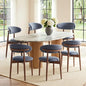 COLAMY Mid-Century Modern Wooden Dining Chair Set of 6, Indoor Upholstered Kitchen Chairs with 2.6" Cozy Padded Seat, Walnut Finish Side Dining Chair, [Blue] - color: Blue, size: 6 Chairs