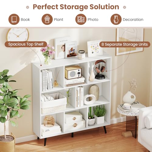 Giantex 8-Cube Bookcase, 3-Tier Modern Bookshelf with 5 Metal Legs, 39.5" Freestanding Open Storage Organizer with 2 Anti-tip Devices, Mid-Century Display Rack for Living Room (39.5" x 9.5" x 42") - size: 39.5" x 9.5" x 42"