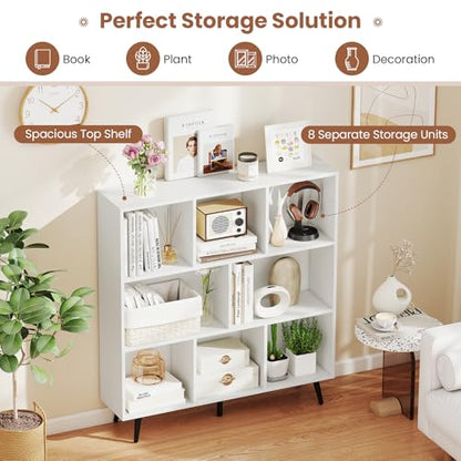 Giantex 8-Cube Bookcase, 3-Tier Modern Bookshelf with 5 Metal Legs, 39.5" Freestanding Open Storage Organizer with 2 Anti-tip Devices, Mid-Century Display Rack for Living Room (39.5" x 9.5" x 42") - size: 39.5" x 9.5" x 42"