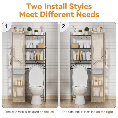 1 Set Over The Toilet Storage, 3-Tier Bathroom Laundry Storage Rack Space-Saving Organizer Household Supplies (Black-M) - color: Black-m