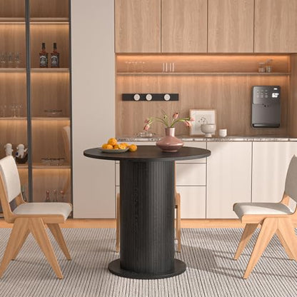 31.5 inch Round Dining Table for 2, Modern Farmhouse Kitchen Table, Small Circle Dining Tables with Wood Strip Base for Kitchen Living Room (Black) - color: Black