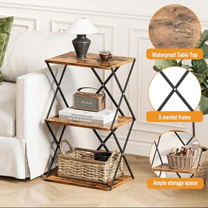 3-Tier End Table Small Side Table Tall Bedside Night Stand with Storage Sofa Side desks for Living Room Bedroom Office Bathroom Small Space Rustic Brown ET-03RB - color: Rustic Brown High