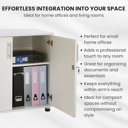 MMT Storage Cupboard, Storage Cabinet, File Cabinet for Office Documents, Garage Tools, Utility, White Wood, Lockable, 31.5" Long