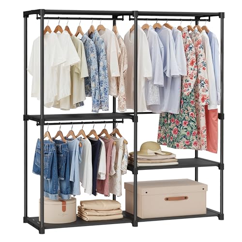 SONGMICS Portable Closet, Freestanding Closet Organizer, Clothes Rack with Shelves, Hanging Rods, Storage Organizer, for Cloakroom, Bedroom, 54.3 x 16.9 x 71.7 Inches, Black URYG025B02 - size: 54.3"L x 16.9"W x 71.7"H