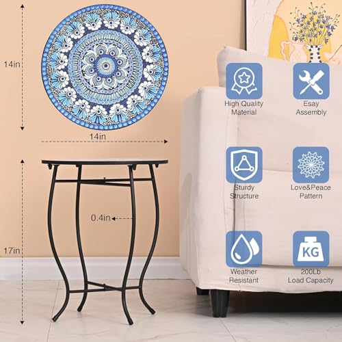Metal Round Side Table, Weather Resistant Patio Accent Table for Indoor Outdoor Use, Plant Stand for Flower Pots Vase Home Decor, Easy Assemble