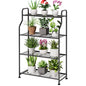 Kitsure 4-Tier Plant Stand Indoor & Outdoor, 27" x 11.4" x 41.6", Black | Metal Plant Shelf with Adjustable Leveling Feet, Easy to Assemble Planter Stand for Patio, Balcony, or Garden, Plant Shelves - size: 27" x 11.4" x 41.6"