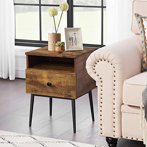 VECELO Modern Nightstands Set of 2,Square End Side Table with Drawer and Storage Space for Bedroom and Living Room - color: Antique Brown（2 Sets）