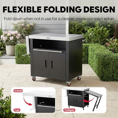 Feasto Outdoor Kitchen Island with Cabinet, 74” x 24” Rolling Grill Table | Grill Table with Stainless Steel Top for Pizza Oven& Griddles, Movable Bar Cart with Pull-Out Plate for Parties & Gathering - size: Large