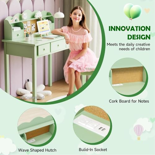 FUNKOCO Home Office Furniture Writing Desk, 36 Inch Computer Work Station with Detachable Hutch for Small Place, 5 Drawers(Candy Green) - color: 5-candy Green