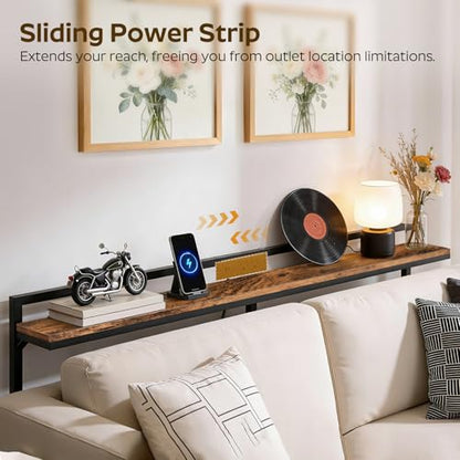 78.7'' Narrow Console Table with Adjustable Height (27.6''-35.4''), Behind Couch Table Skinny with Outlet, Long Entryway Table, Couch Table Behind Sofa for Living Room, Rustic Brown CT22UBR - color: Rustic Brown + Black, size: 78.7"L x 6.7"W x 27.6"H - 35