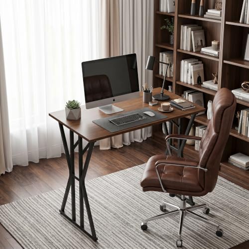 YOUDENOVA 32 Inch Small Computer Desk for Home Office, Gaming Writing Desk for Bedroom Modern Study Work Table Simple Style Workstation with Triangle Reinforcement Structure,Brown