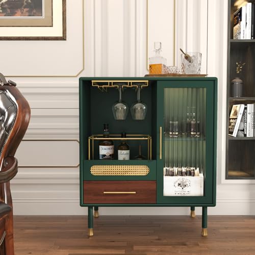 ARTPOWER Modern Coffee Bar Cabinet with Pull-Out Wine Storage, Green | Bar Cart with Wine Glass Rack and Drawers, Liquor Cabinet for Kitchen, Dining Room, Living Room - color: Green