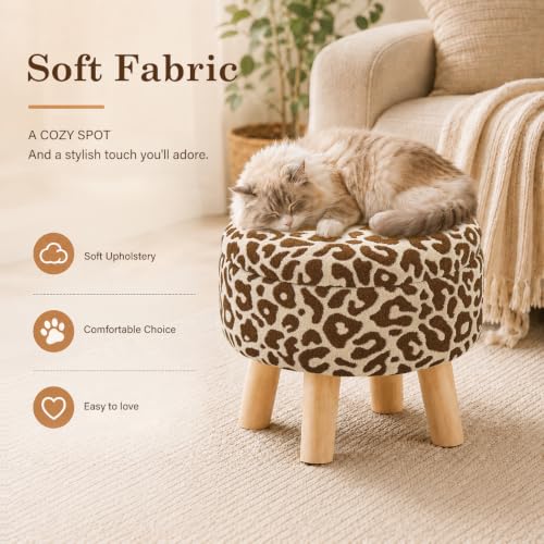 Wimarsbon Storage Ottoman, Modern Round Footrest with Soft Padded Seat, Pattern Velvet Footstool with Wood Legs, Accent Small Table or Plant Stand for Hallway, Living Room (Khaki) - color: Khaki