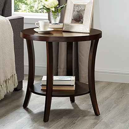 Roundhill Furniture Perth Contemporary Round End Table with Shelf, Espresso - color: Espresso