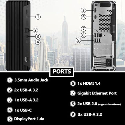 HP ProDesk 400 G9 SFF Business Desktop Computer, Intel CPU, 16GB RAM, 512GB PCle SSD, Dual 4K Display Support, USB-C, HDMl, RJ-45, Wi-Fi, Wired Keyboard & Mouse, Windows 11 Pro