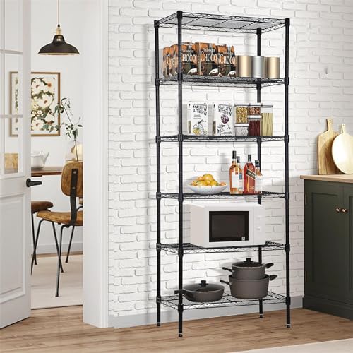 BLKMTY Tall Shelves, 6 Tier Wire Shelving, Narrow Storage Metal Shelf, Standing Shelf Units, Adjustable Garage Shelving, 13.2" D x 23.4" W x 59" H, 900lbs Capacity, Commercial Shelves, Black - color: Black, size: 6 Tire: 13.2" D x 23.4" W x 59" H