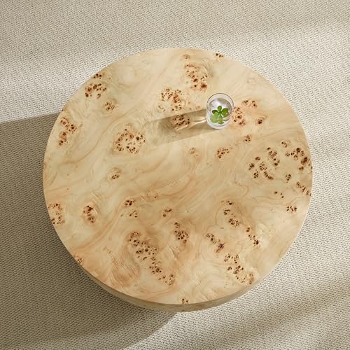 31.49'' Round Coffee Table Modern Wood Coffee Table for Living Room, Contemporary Circle Fluted Drum Pedestal Style, Burl Wood Veneer, Easy Assembly, Natural (ø31.49'' x 13.77'') - color: Ø31.49'' -Natural