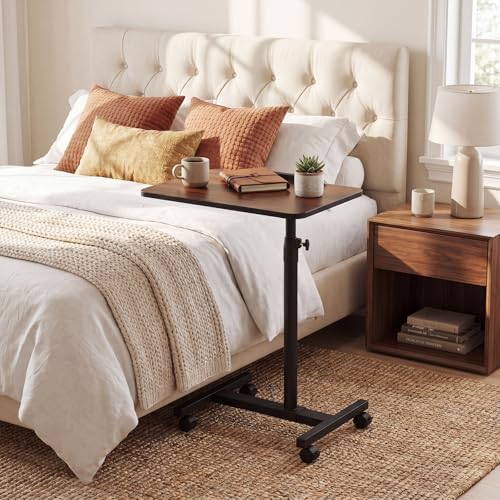 Giantex Overbed Table with Wheels, Medical Adjustable Bedside Table, Mobile Standing Desk, Portable Laptop Table for Small Spaces, Bed Trays Table for Eating Home and Hospital (Walnut) - color: Walnut