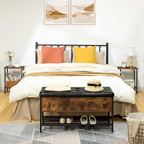 HOOBRO End Tables Set of 2, Small Side Table, Nightstand with 2-Layer Storage Shelves, Sofa Table for Small Spaces, Living Room, Bedroom, Stable Frame, Easy Assembly, Rustic Brown BF09BZP201 - color: Rustic Brown + Black