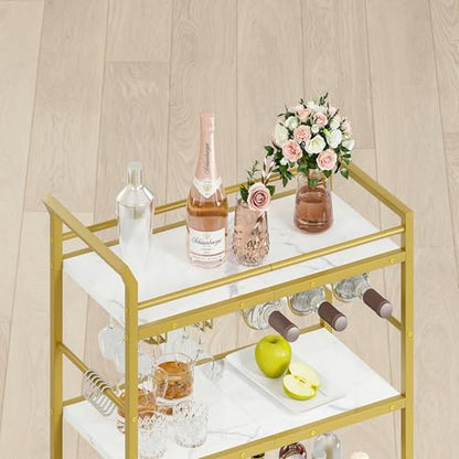3 Tier Bar Cart, Small Beverage Cart, Mini Bar Cart with Wine Rack, Compact Mini Bar Cart - Please Refer to the Exact Dimensions for Usage Matching Dimensions: 22" W × 13" D × 35.8" H GBC507G - color: Gold, size: General