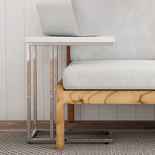 Lavish Home Sofa Side Table Set of 2 – Modern C Shaped End Tables – Laptop Trays or Compact Bedside Nightstands – Space Saving Furniture (White) - style: Set of 2