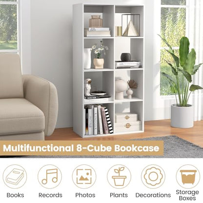 Giantex 8-Cube Bookcase, White Cubby Bookshelf w/Back Guardrail & Anti-Tipping Kits, 8-Tier Freestanding Storage Organizer with Shelves, Open Back Display Rack for Living Room, Bedroom, Study