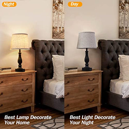 EJIAXIN Table Lamps Set of 2, Bedside Nightstand Lamps with USB Charging Ports,Dimmable Touch with Linen Fabric Lampshade, Modern Small Lamp for Bedrooms, Living Room (Bulbs Included) - color: Beige Shade and Black Base