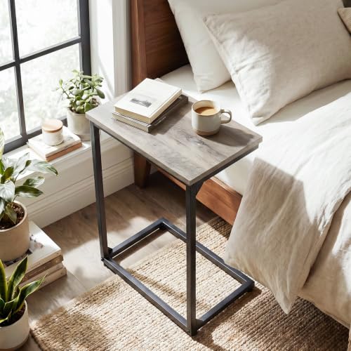 AMHANCIBLE C Shaped End Tables Set of 2, Couch Side Tables that Slide Under Sofa, Slim TV Trays for Living Room and Bedroom, Narrow Space Saving Laptop Workstation, Grey, HET02BGY - color: Grey