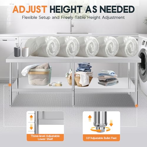 Jocisland 30" x 96" Stainless Steel Table for Prep & Work, Food-Grade Stainless Steel Adjustable Under Shelf and Feet, for Commercial Kitchen, Restaurant, Hotel and Garage - size: 30x96 in, style: Table