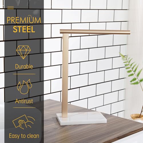 KOKOSIRI Hand Towel Rack Free Stand Towel Holder with Steady Marble Base for Bathroom Vanity Countertop, Champagne Bronze Stainless Steel 15.7'' Height THS0006-CPG - color: Champagne Bronze, size: 1-Bar